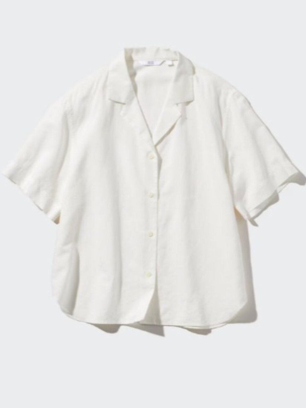 Uniqlo Women's Linen Blend Open Collar Short Sleeve White Shirt Size SMALL
